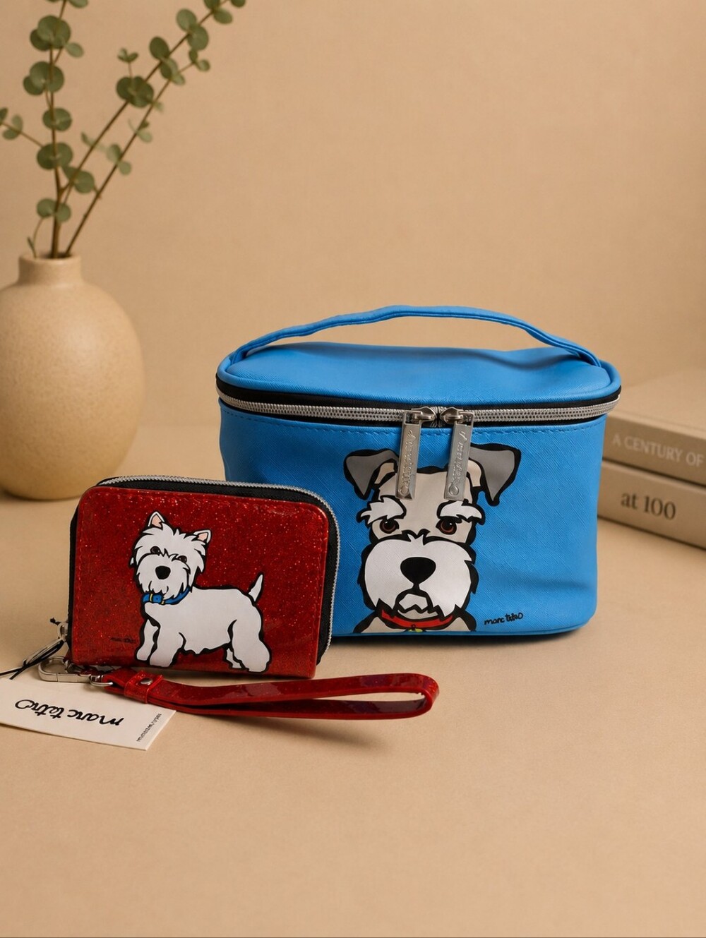Marc Tetro Schnauzer Cosmetic Case Westie Glitter Wallet Set